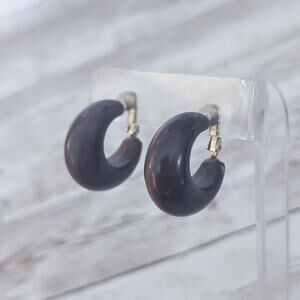 Vintage Clip On Earrings Large Chunky Retro Brown Hoops - Condition Issues